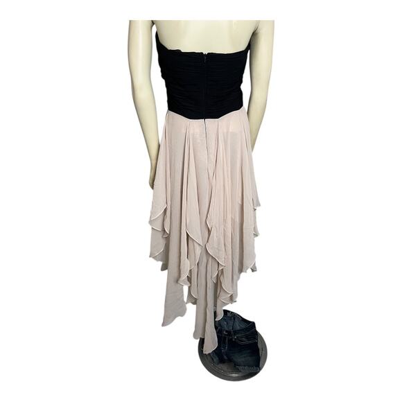 Arden B Strapless Women’s Dress Medium Black Pink High Low Chiffon Ruffle Hem - Picture 6 of 11